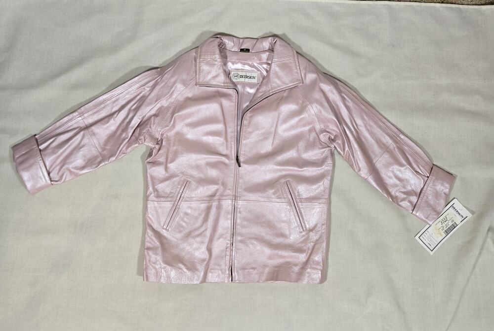Vintage Deerskin Genuine Leather Jacket – Pastel Metallic Pink – Women's M-NWT